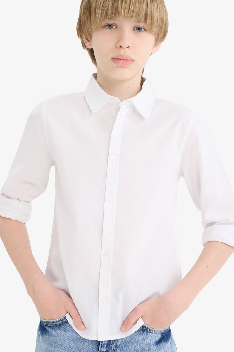 DeFacto White Boy Boy Polo Neck Poplin Long Sleeve Shirt Casual - Image 4